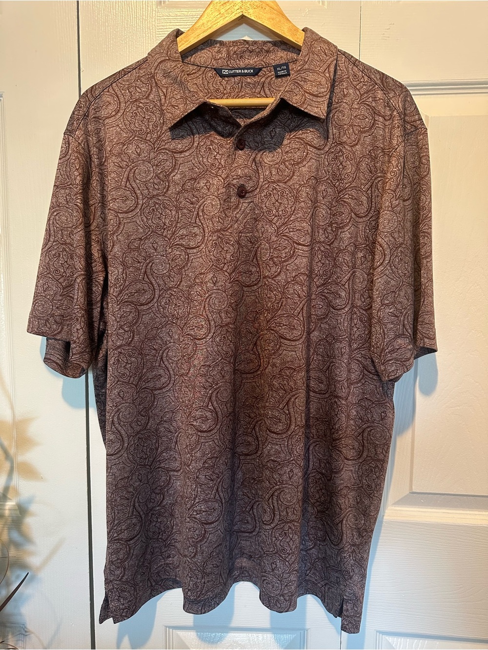 Cutter & Buck Men's Short Sleeve Polo Shirt - Brown Paisley X-Large